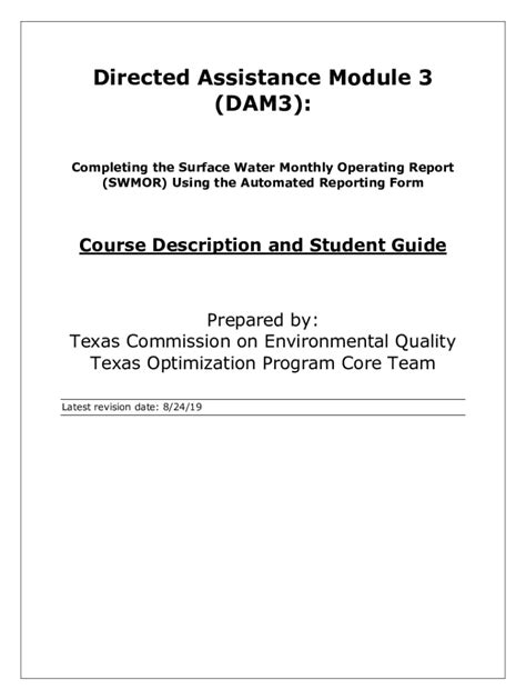 Fillable Online Completing The Surface Water Monthly Operating Report Completing The Surface