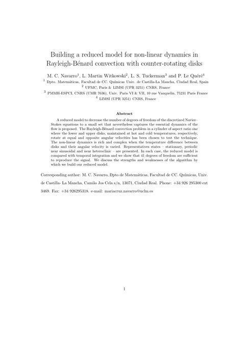 Pdf Reduced Models To Study Rayleigh Benard Convection In Cylindrical