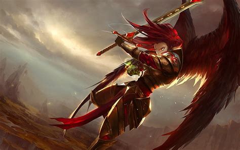 1920x1080px Free Download Hd Wallpaper Red Haired Female Illustration Kayle League Of