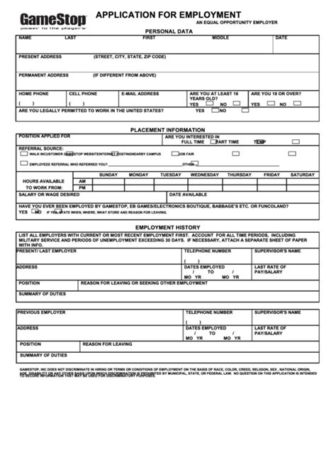 Fillable Application For Employment printable pdf download 