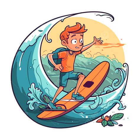 Surfing Clipart Kid On Surfing A Wave Cartoon Character Vector Illustration, Surfing, Clipart ...