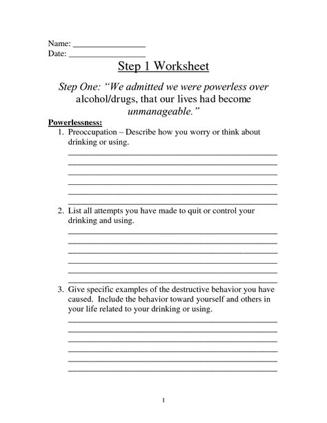 Printable A A 4th Step Worksheets Pdf