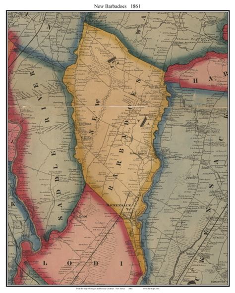 New Barbadoes New Jersey 1861 Old Town Map Custom Print Bergen And Passaic Co Old Maps