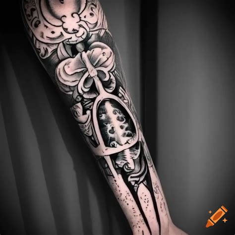 Black and white traditional tattoo design of a jugendstil pillar on Craiyon