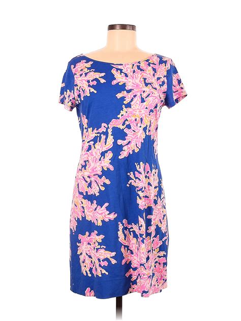 Lilly Pulitzer 100 Pima Cotton Floral Blue Casual Dress Size M 69