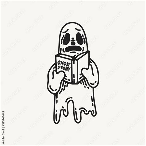 scared halloween ghost reading a scary horror story book. simple black ...