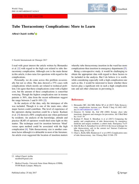 (PDF) Tube Thoracostomy Complications: More to Learn