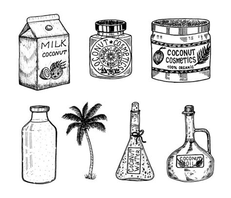 Vegan Coconut Plant Based Milk Glass Bottle Vector Image