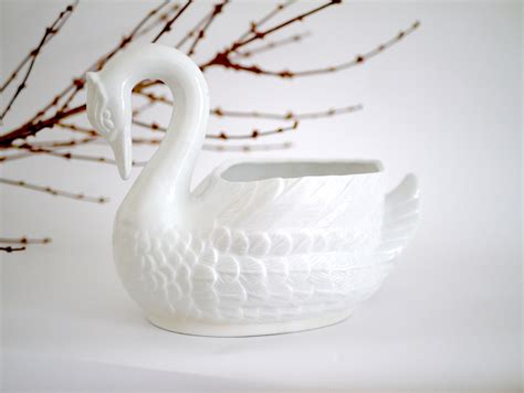 Large Ceramic SWAN PLANTER Vintage White Ceramic Swan Decor Etsy