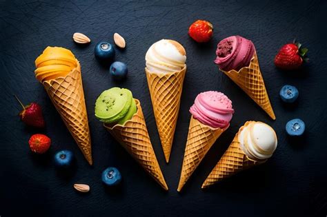 Premium AI Image | ice cream cones with different colors of different ...