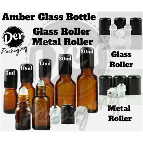 Amber Glass Roll On Roller Bottle 5ml 10ml 15ml 20ml 30ml Botol