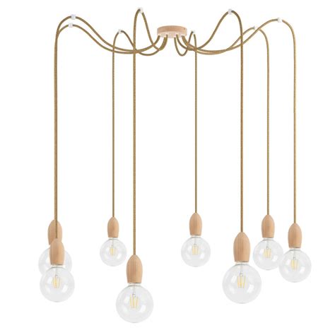 Drewniana lampa wisząca Loft Multi Eco Line X8 TYP A KOLOROWE KABLE