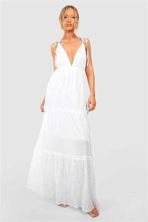 Tall Cheesecloth Tiered Plunge Strappy Maxi Dress Boohoo Uk