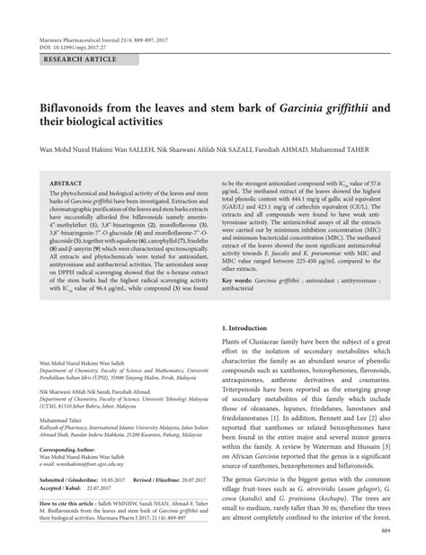 Pdf Biflavonoids From The Leaves And Stem Bark Of Garcinia Griffithii