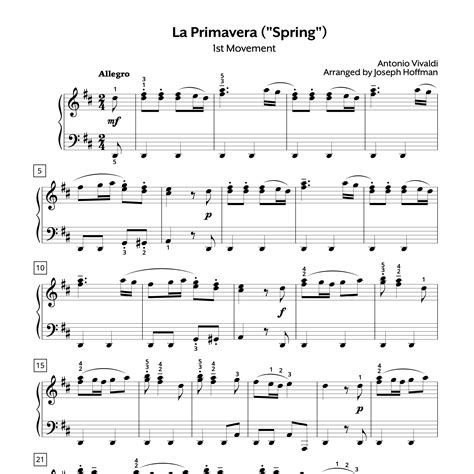 Free Piano Sheet Music La Primavera Antonio Vivaldi The Four Seasons