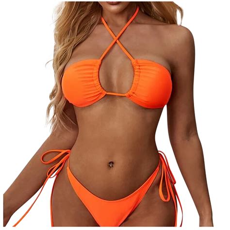 Szxzygs Bikinis Women Soild Print Bikinis Swimsuit Sexy Push Up Bikini