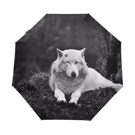 Wolf Printed Automatic Umbrella Business Wind Resistant Three Folding ...