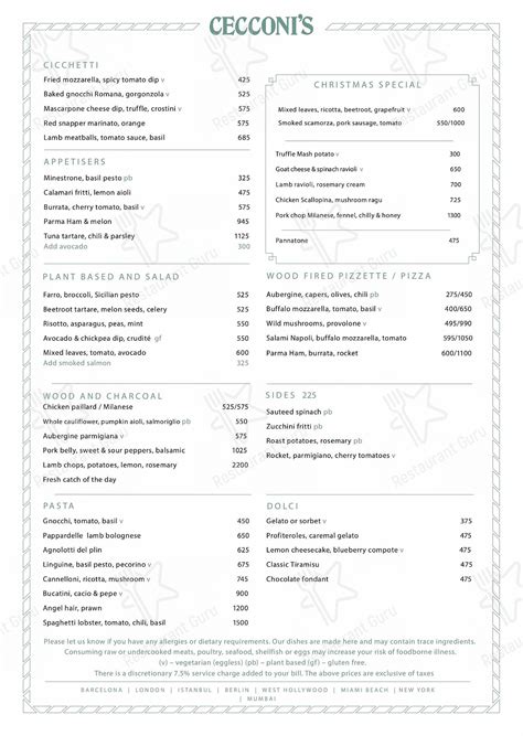 Menu At Cecconis Mumbai Mumbai