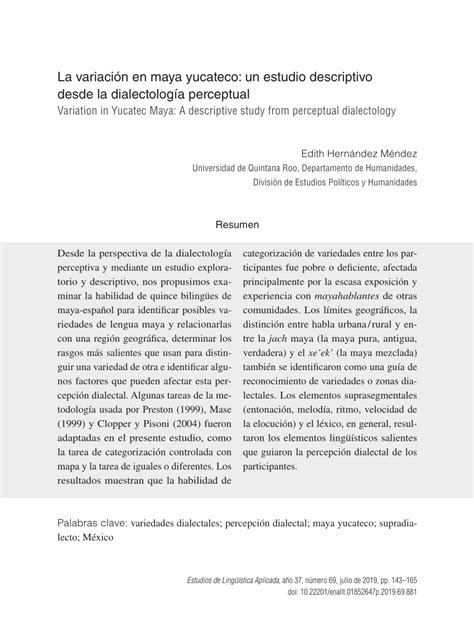 Pdf La Variaci N En Maya Yucateco Un Estudio Descriptivo Desde La