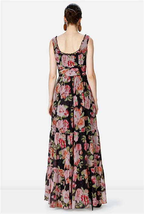 Shop Floral Print Georgette Empire Tiered Maxi Dress Eshakti