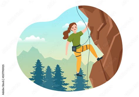 Cliff Climbing Illustration with Climber Climb Rock Wall or Mountain ...