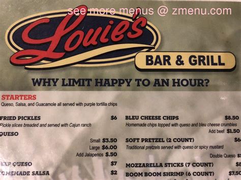 Menu at Louie's Bar & Grill, Anderson