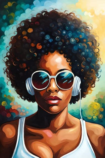 Premium Ai Image A Painting Of A Woman With Sunglasses And Headphones