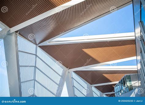 Modern Architecture Roof Structure Construction Site Stock Photo