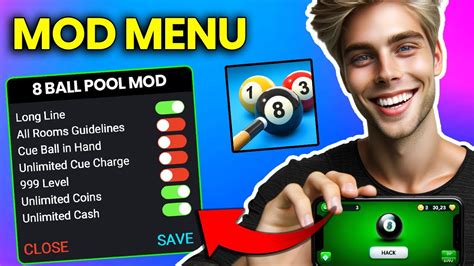 8 Ball Pool MOD APK 2024 Menú Líneas largas Dinero Infinito 8 Ball