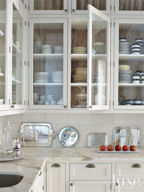 Contemporary White Kitchen Detail With Bubble Glass Glass Kitchen Cabinet Doors Glass Front