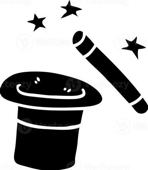 Line Drawing Cartoon Magicians Hat And Wand Solid Black Icon 41049544 Png