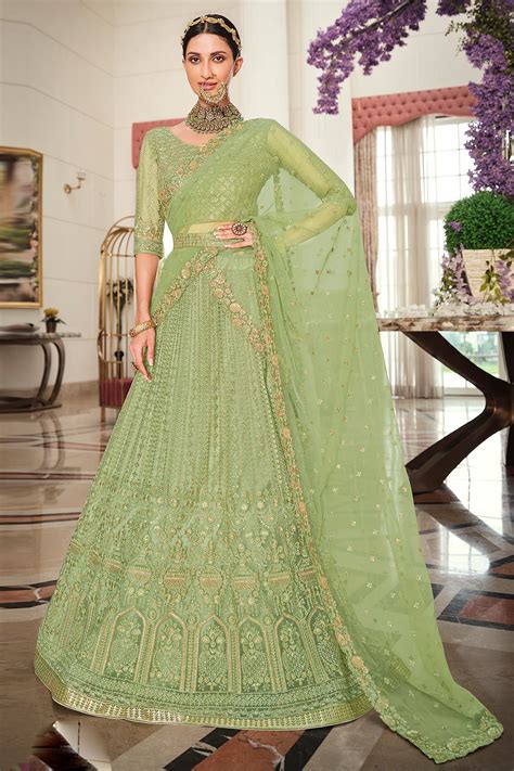 Buy Pista Green Net Lehenga With Belt Online Like A Diva