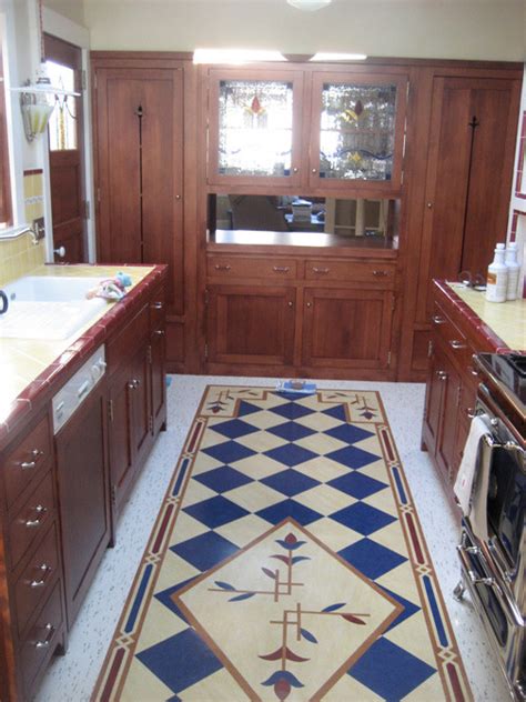 Lino Rug Inlaid Into Field Traditional Kitchen San Francisco By