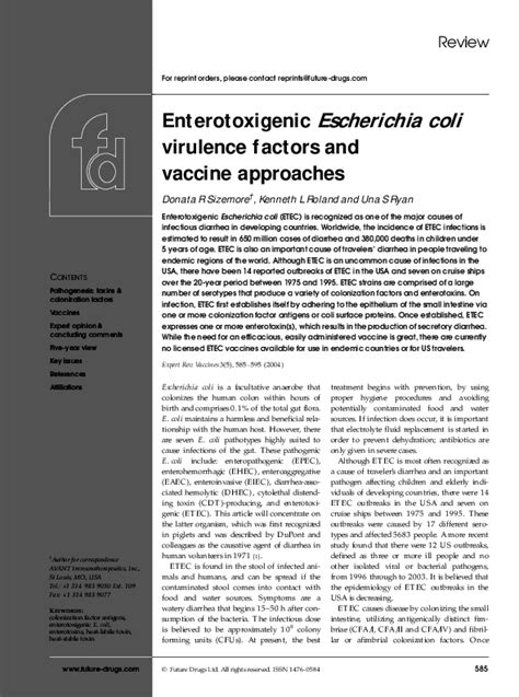 (PDF) Enterotoxigenic Escherichia coli virulence factors and vaccine ...