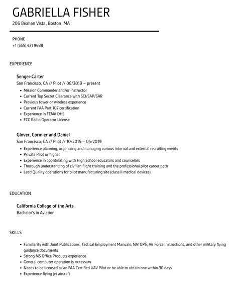 Pilot Resume Samples Velvet Jobs