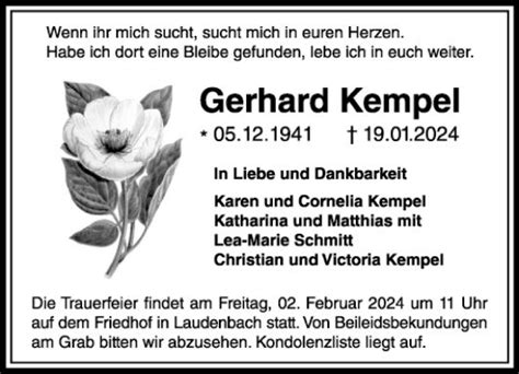 Traueranzeigen Von Gerhard Kempel Trauerportal Ihrer Tageszeitung