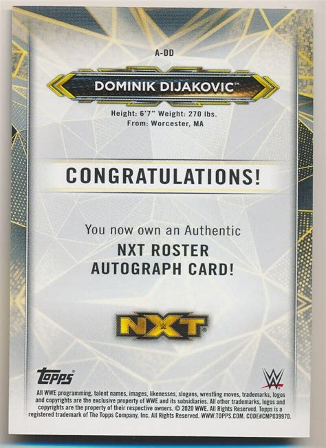 DOMINIK DIJAKOVIC 2020 Topps WWE NXT BRONZE AUTO 39 99 T BAR