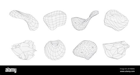 D Geometric Shapes Set Wireframe Vector Figures Graphic Line Obgects