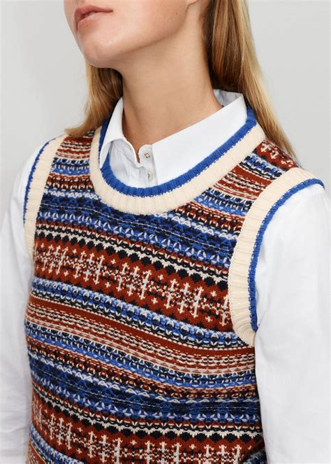 Merino Cashmere Fair Isle Vest Snood Cobalt Chestnut Multi