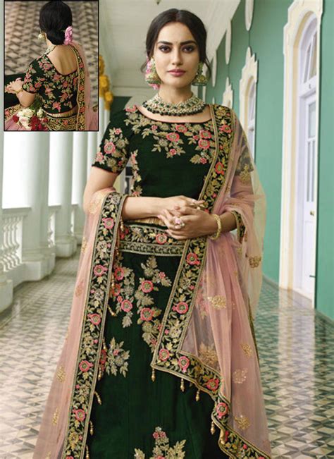 Green Heavy Embroidered Indian Wedding Lehenga Choli 13176