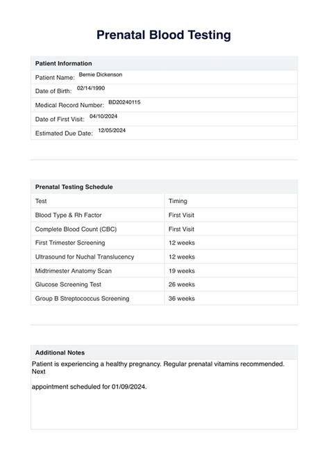 Prenatal Blood Test And Example Free Pdf Download