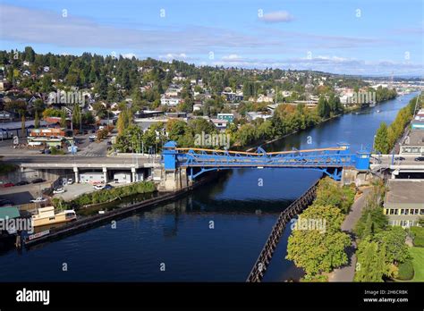 Fremont Bridge, Seattle, Washington. The landmarked bridge spans over ...