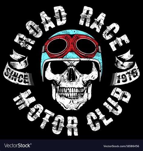 Vintage Biker Skull Emblem Tee Graphic Royalty Free Vector