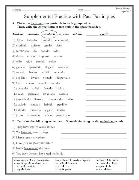 Present And Past Participle Worksheets