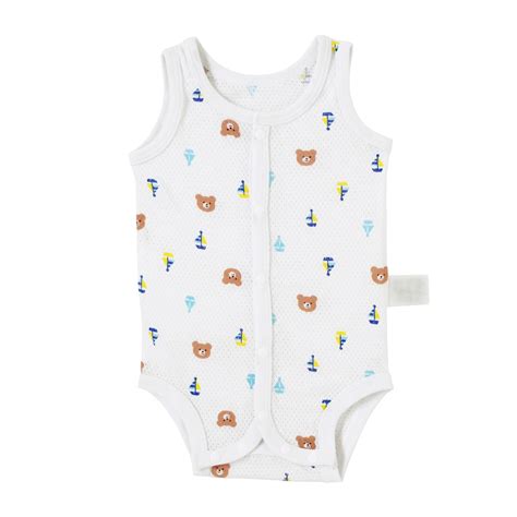 HOT BISCUITS ミキハウス メッシュ ノースリーブ ロンパース肌着 ボディシャツ 前開き 白 ブルー ホットビスケッツ ミキハウスホットビスケッツ公式店