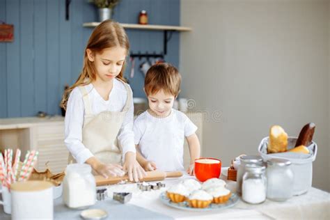 Enfants Faisant Cuire Le Concept De Cuisine De Biscuits De Cuisson