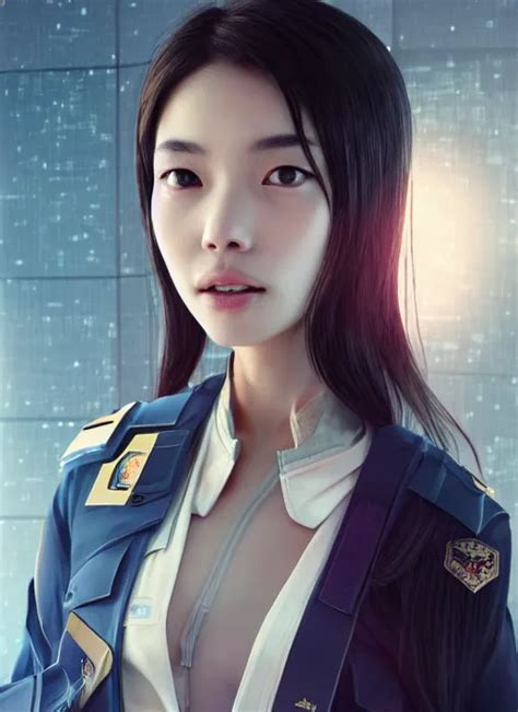 Portrait Of Angelababy Futuristic Hong Kong Police Stable Diffusion