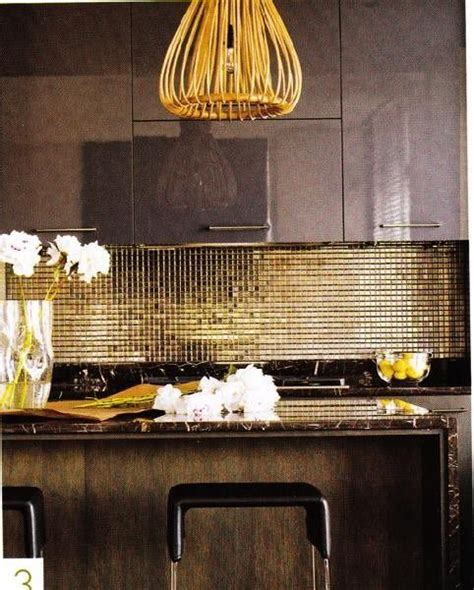 Shining Gold Kitchen Backsplash Tile And Lamp Metallic Home Decor