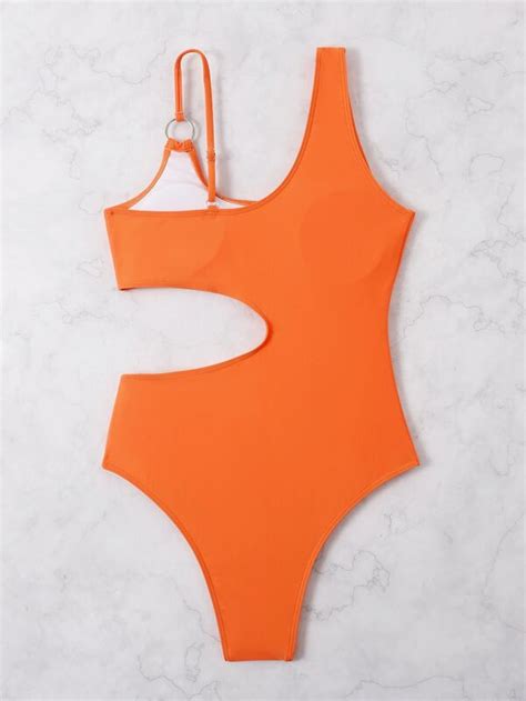 Shein Swim Vcay Plain Cut Out Ring Linked One Piece Swimsuit Shein Usa