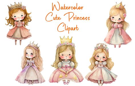 Watercolor Cute Princess Clipart Graphic By Cool Worker · Creative Fabrica